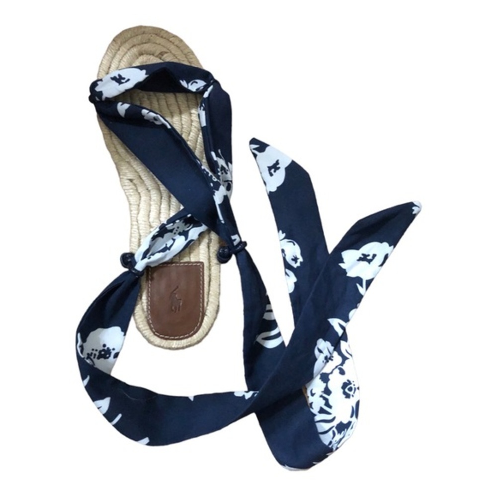 Polo Ralph Lauren made in spain blue floral ankle tie espadrilles flats size 9B